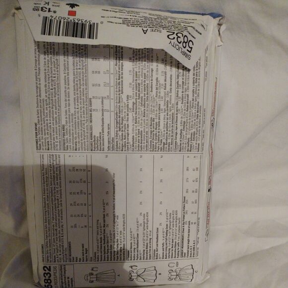 Simplicity Pattern Disney Princess Easy Sew 5832 size 3-8 cut 2002 Costume Dance - Picture 2 of 2